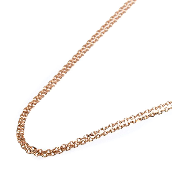 K18PG ピンクゴールド 2連 ネックレス 小豆 3.1g 40～46cm フリーチェーン レディース【中古】【美品】