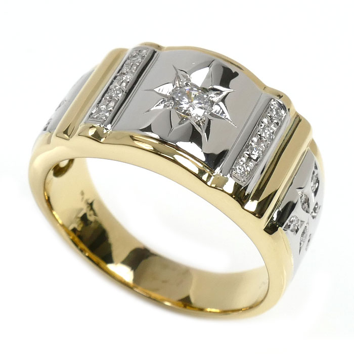 K18YG/Pt900 リング・指輪 ダイヤモンド0.28ct 22号 12.8g メンズ【中古】