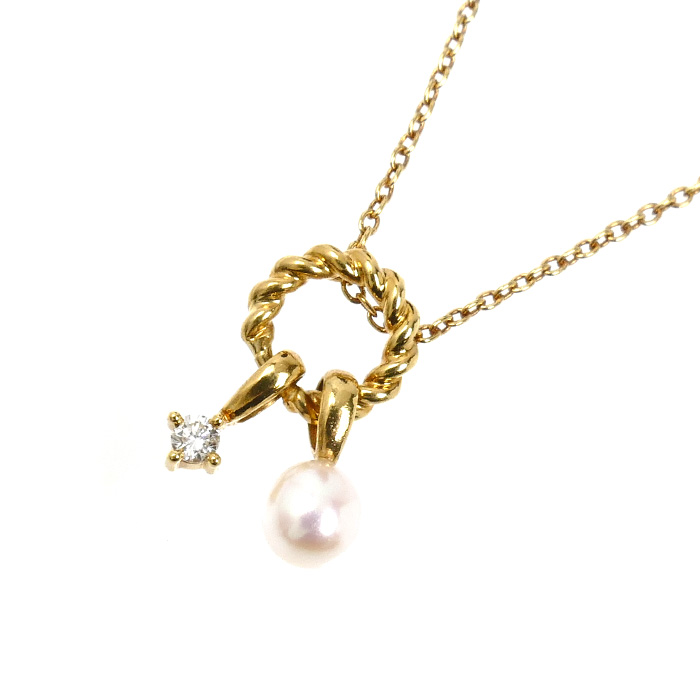 TASAKI タサキ K18YG イエローゴールド ネックレス アコヤパール約3.9mm ダイヤモンド0.02ct 2.0g 40cm レディース【中古】