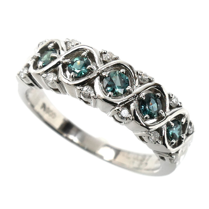 Pt900プラチナ リング・指輪 アレキサンドライト0.37ct ダイヤモンド0.12ct 15号 6.7g レディース【中古】