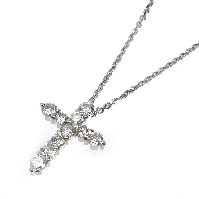 Pt850プラチナ クロス ネックレス ダイヤモンド1.00ct 5.4g 42cm レディース【中古】