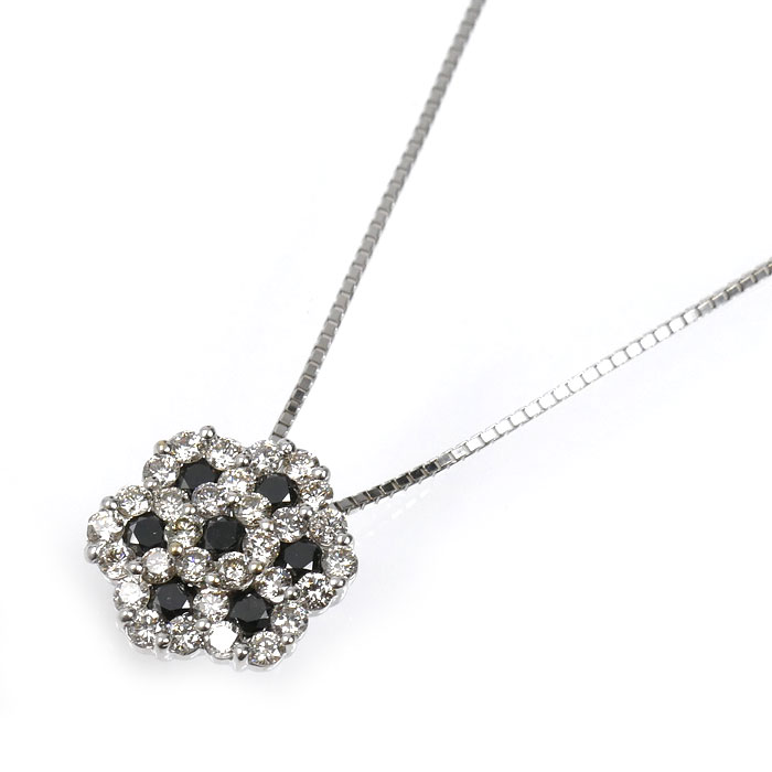 K18WG ホワイトゴールド フラワー ネックレス ダイヤモンド0.70ct 3.6g ～45cm フリーチェーン レディース【中古】
