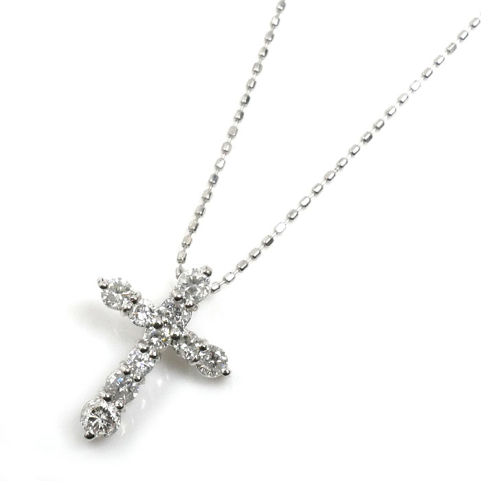 Pt900プラチナ クロス ネックレス ダイヤモンド0.5ct 2.8g 40cm レディース【中古】
