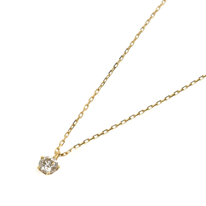 K18YG イエローゴールド 一粒ダイヤ ネックレス 小豆 ダイヤモンド0.1ct 1.1g ～44cm フリーチェーン レディース【中古】