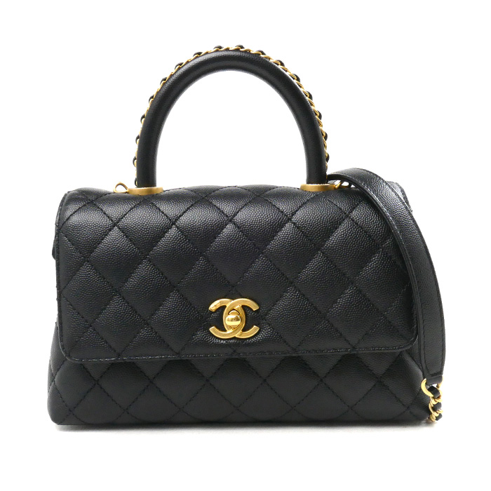 CHANEL シャネル トップハンドル フラップバッグ 2Wayショルダーバッグ ブラック A92990 レディース【中古】【美品】
