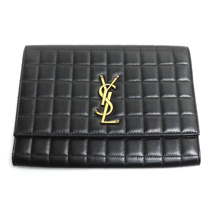 SAINT LAURENT PARIS サンローランパリ FLAP POUCH クラッチバッグ ブラック 759879 レディース【中古】【極美品】