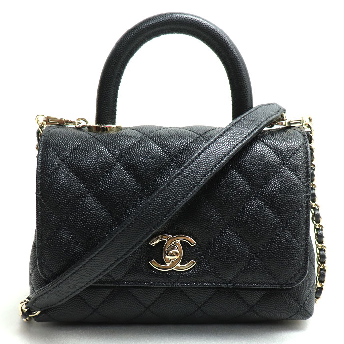 CHANEL シャネル ココハンドル19 XXS チェーンショルダー 2Wayショルダーバッグ ブラック AS2215 トップハンドル ミニ フラップ レディース【中古】【美品】