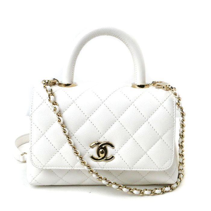 CHANEL シャネル ココハンドル19 XXS チェーンショルダー 2Wayショルダーバッグ ホワイト AS2215 キャビアスキン レディース【中古】