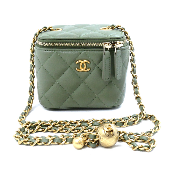 CHANEL シャネル マトラッセ バニティ スモール チェーンショルダー ショルダーバッグ カーキ AP1447 レディース【中古】【美品】
