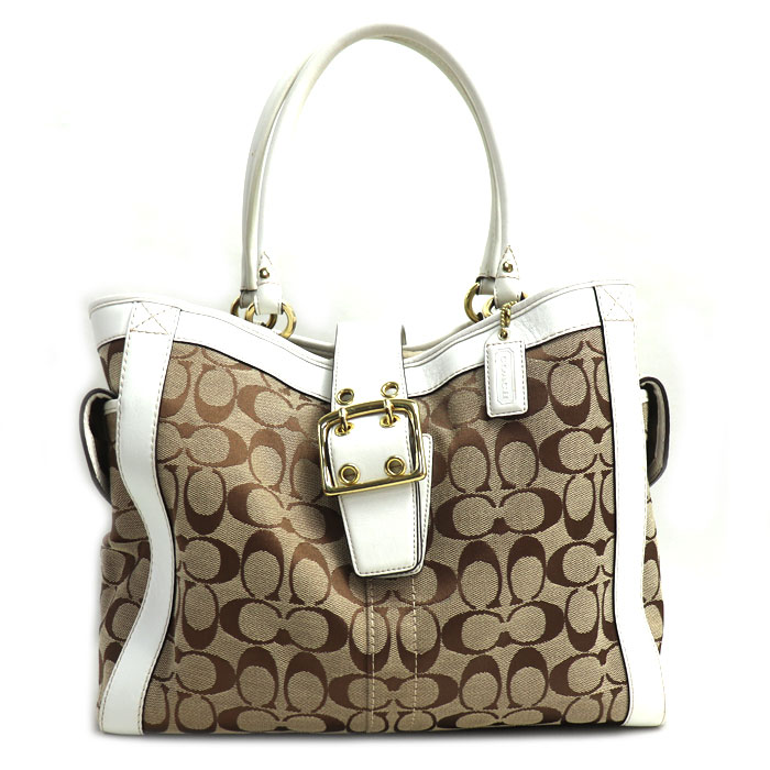COACH コーチ シグネチャー ラージ ボクシー ハンドバッグ ベージュ 5624 レディース【中古】