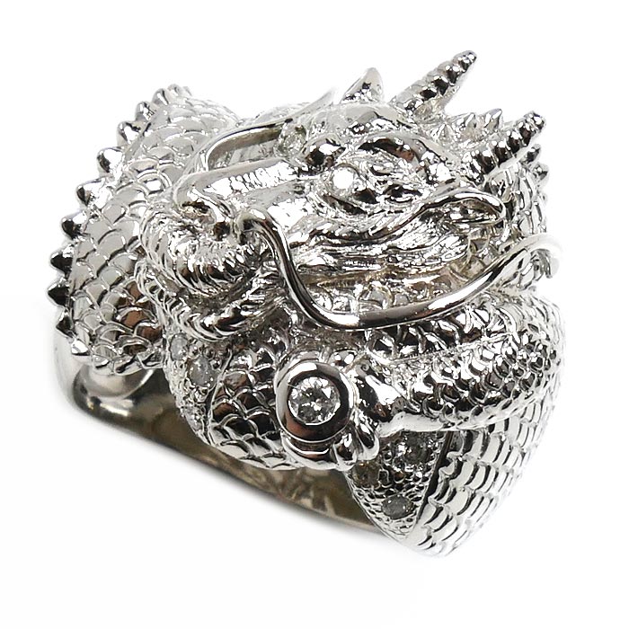 Pt900プラチナ 龍 リング・指輪 ダイヤモンド0.30ct 20号 26.5g メンズ【中古】【美品】