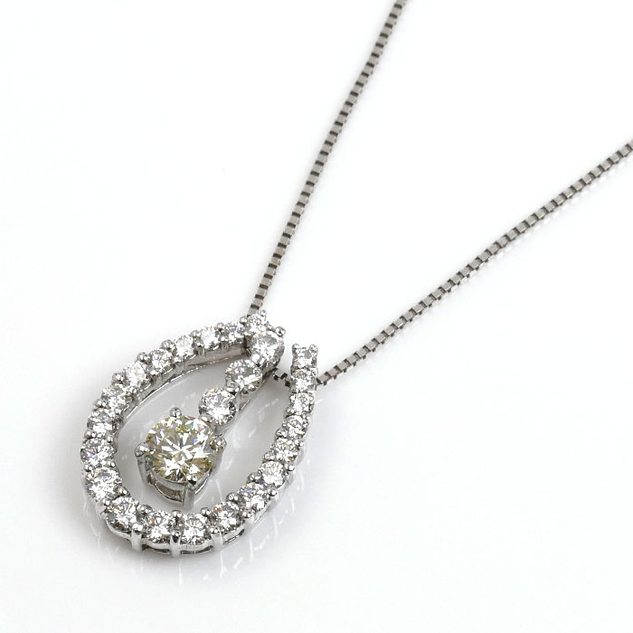 K18WG ホワイトゴールド ネックレス ダイヤモンド0.14ct/0.350ct 4.2g ～42cm フリーチェーン レディース【中古】