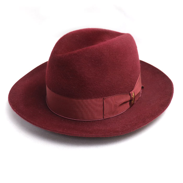 Borsalino ボルサリーノ アレッサンドリア ハット ワインレッド 60 フエルト メンズ【中古】【美品】