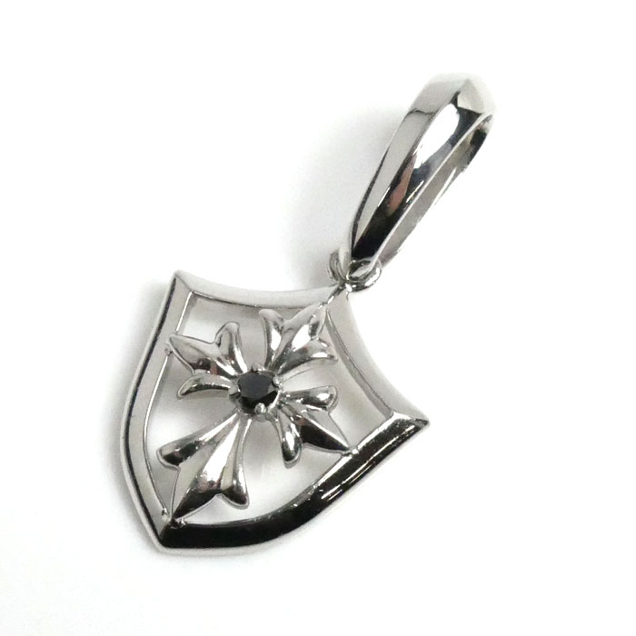 Pt950プラチナ ペンダントトップ ブラックダイヤモンド0.03ct 4.1g シールドモチーフ ユニセックス【中古】【美品】