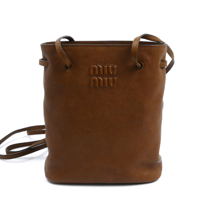 MIUMIU ミュウミュウ ナッパレザー ミニバッグ ショルダーバッグ ブラウン 5NF460 レディース【中古】