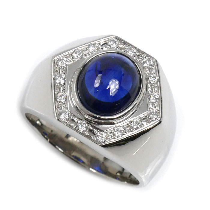 Pt900プラチナ リング・指輪 サファイア6.16ct ダイヤモンド0.390ct 32.3g 28.5号 メンズ【中古】【美品】