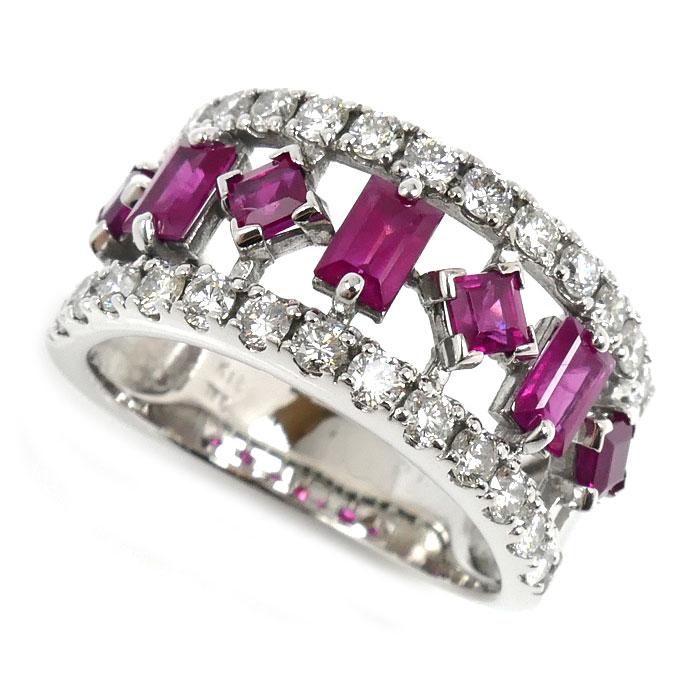 K18WG ホワイトゴールド リング・指輪 ルビー1.59ct ダイヤモンド0.91ct 15号 6.1g レディース【中古】【美品】