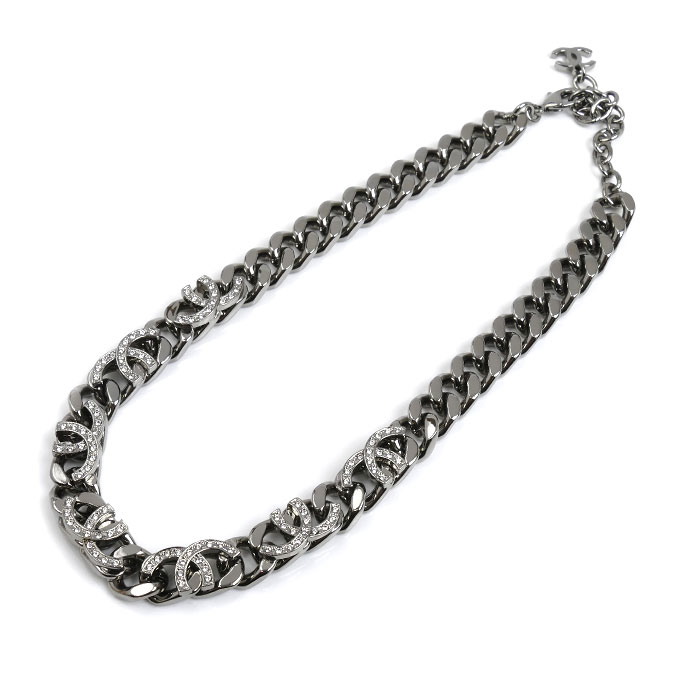 CHANEL シャネル メタル カット オフ CC ラインストーン ネックレス 35～41.5cm レディース【中古】【美品】