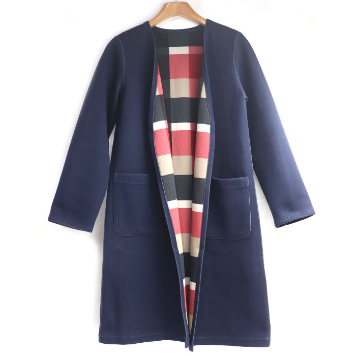 CREST BRIDGE BLUE LABEL リバーシブル チェック/ネイビー コート 55F91-155-29 38 レディース【中古】