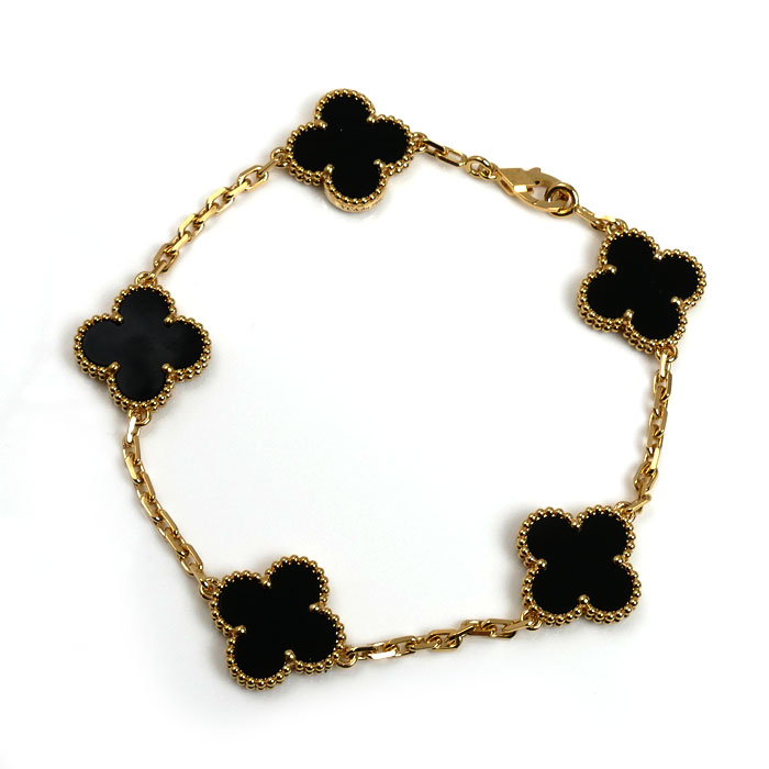 Van Cleef & Arpels ヴァンクリーフ＆アーペル K18YG イエローゴールド ヴィンテージ アルハンブラ 5モチーフ ブレスレット VCARA41300 オニキス 11.5g 19cm レディース【中古】【極美品】