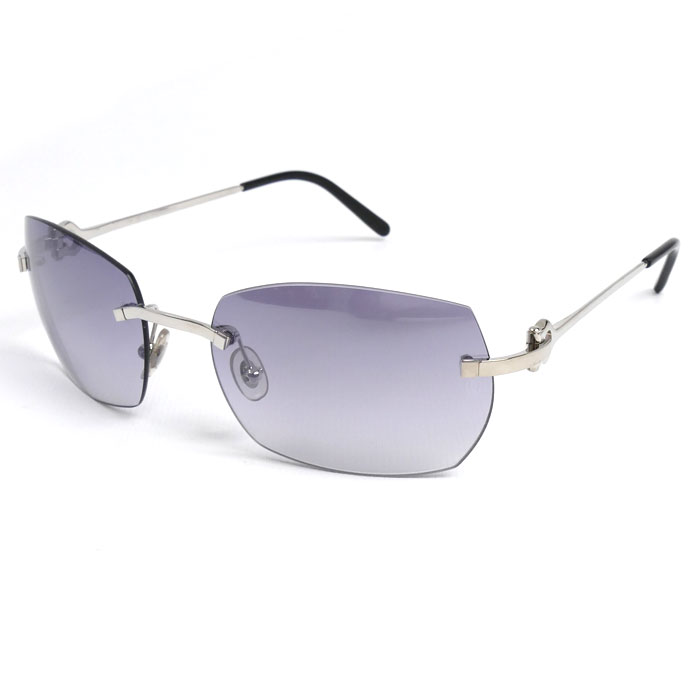 CARTIER カルティエ サングラス グレー シルバー リムレス 130 レディース【中古】