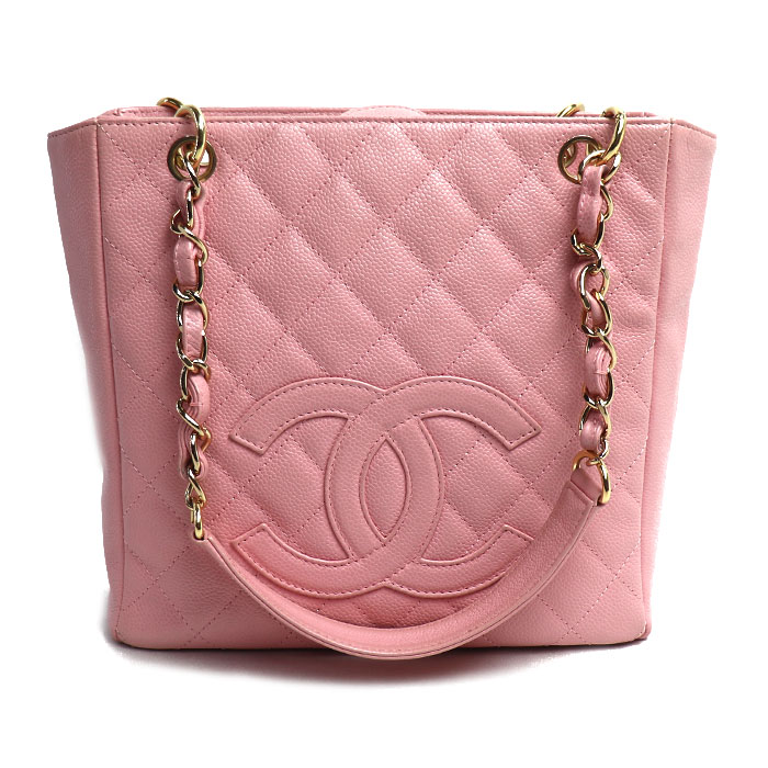 CHANEL シャネル キャビアスキン PST プチ ショッピングトート トートバッグ ピンク レディース【中古】