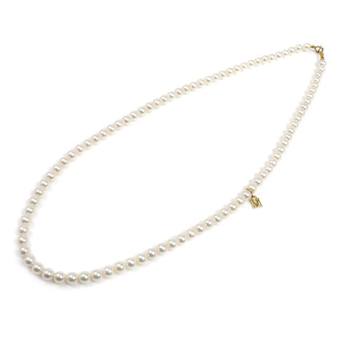MIKIMOTO ミキモト K18YG イエローゴールド ベビーパール ネックレス パール約4.5～5.0mm 43cm Mチャーム付き レディース【中古】【美品】