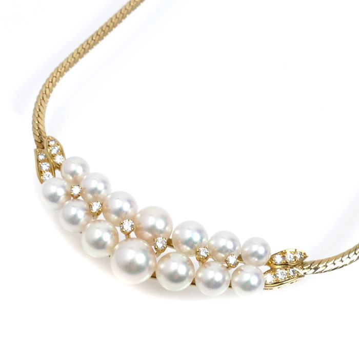 MIKIMOTO ミキモト K18YG イエローゴールド パール ネックレス アコヤパール約5.1～7.8mm ダイヤモンド 19.4g 40cm レディース【中古】