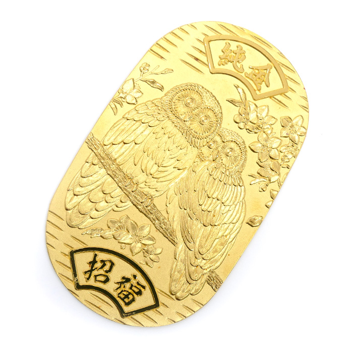 K24YG 純金 招福フクロウ2羽小判 光則 インゴット 小判 30.2g 純金・造幣局検定マーク【中古】【美品】