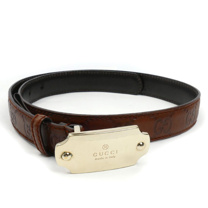 GUCCI グッチ グッチシマ プレートバックル ベルト ブラウン 146439 70/28 レディース【中古】