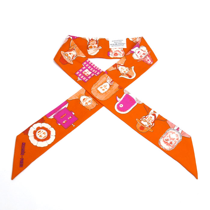 HERMES エルメス ツイリー DRESS CODE スカーフ オレンジ H063780S レディース【中古】【美品】