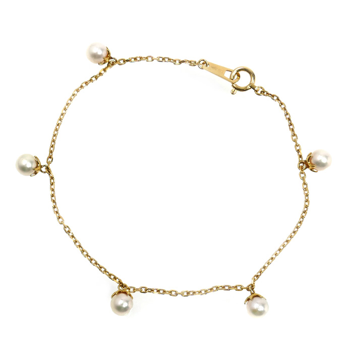 K18YG イエローゴールド パール付 ブレスレット パール約4.8mm 2.8g 18cm レディース【中古】