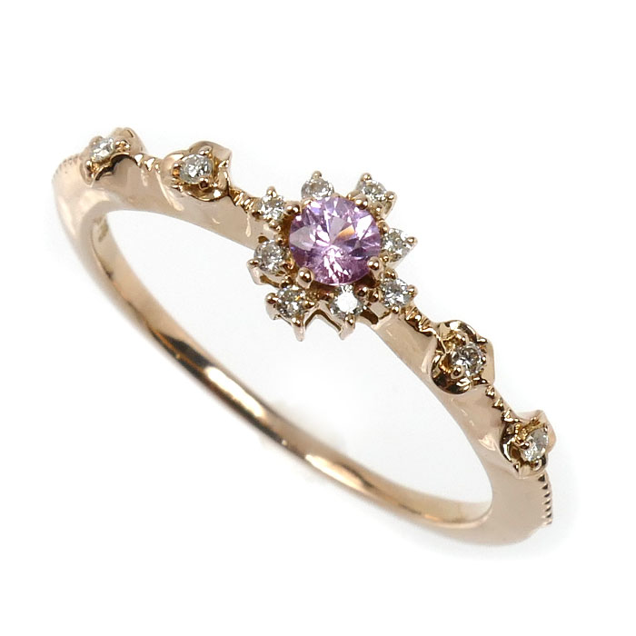 ESTELLE K18PG ピンクゴールド リング・指輪 ピンクサファイア ダイヤモンド 16号 2.7g【中古】