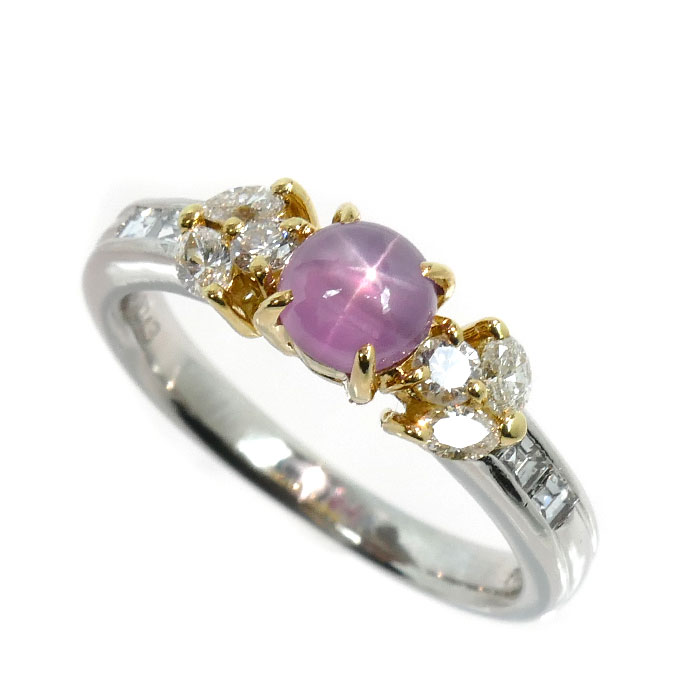 Pt900/K18YG リング・指輪 スターサファイア0.845ct ダイヤモンド0.43ct 11号 4.8g レディース【中古】【美品】