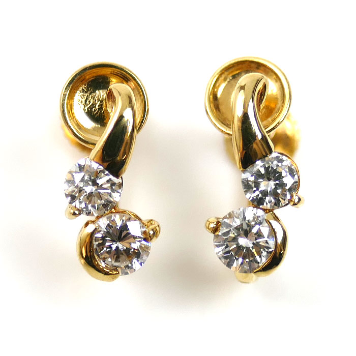 K18YG イエローゴールド イヤリング ダイヤモンド0.25ct/0.25ct 1.8g ネジ式 レディース【中古】