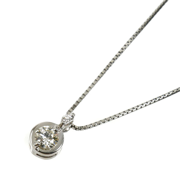 PT900/850 ネックレス ダイヤモンド0.22ct/0.02ct 3.1g ～45cm フリーチェーン レディース【中古】