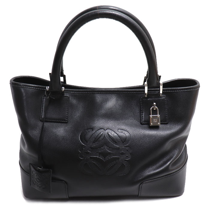 LOEWE ロエベ アマソナフスタ アナグラム トート ハンドバッグ ブラック レディース【中古】