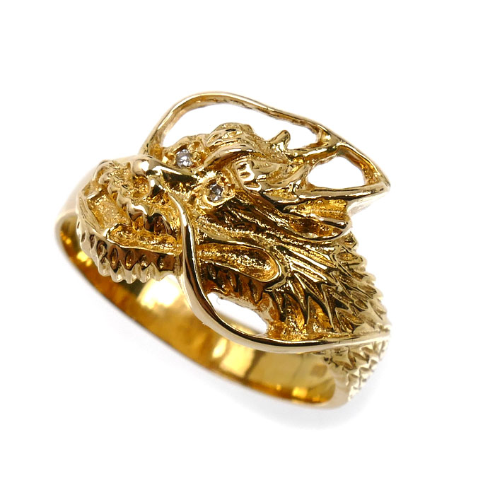 K18YG イエローゴールド 龍 リング・指輪 ダイヤモンド 10.5号 3.8g レディース【中古】