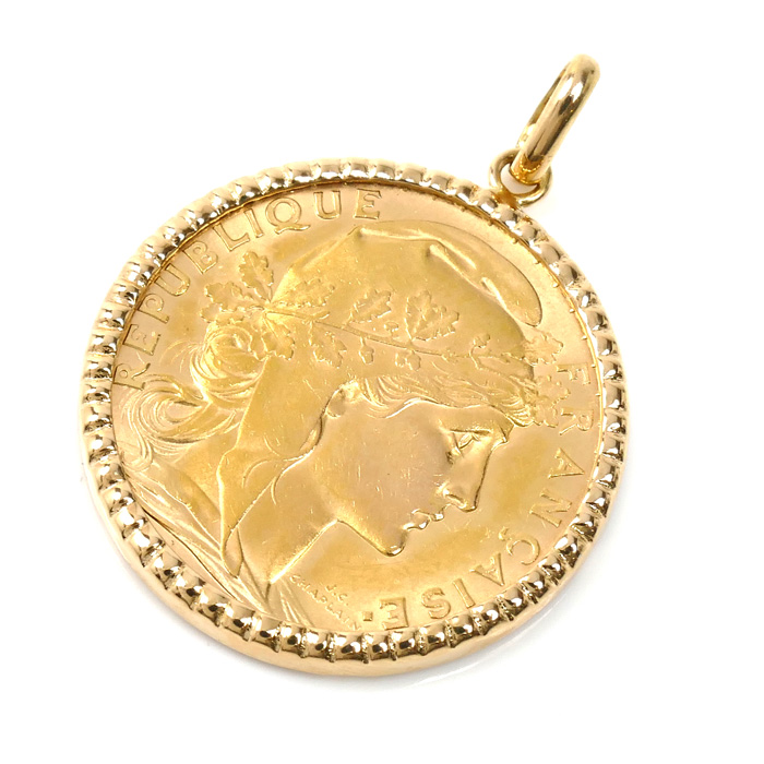 K21.6YG/K18YG マリアンヌ金貨 20フラン ペンダントトップ 7.5g 1906 ユニセックス【中古】
