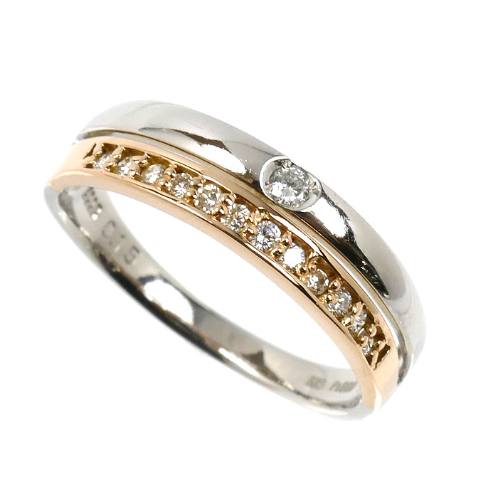 ELLE K18PG ピンクゴールド Pt900プラチナ リング・指輪 ダイヤモンド0.15ct 14号 3.8g レディース【中古】