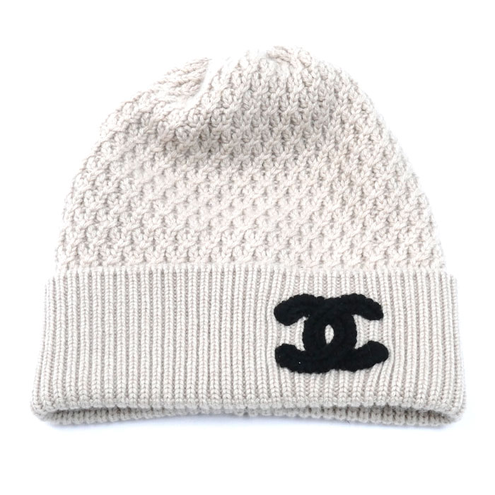 CHANEL シャネル ココマーク ニットキャップ ベージュ カシミヤ レディース【中古】【美品】