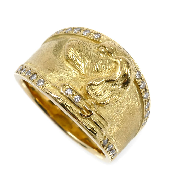 K18YG イエローゴールド リング・指輪 ダイヤモンド0.22ct 17号 15.8g メンズ【中古】