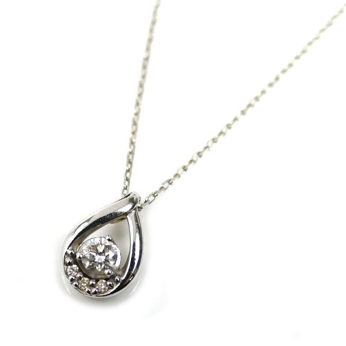 4℃ ヨンドシー K10WG ホワイトゴールド しずく ネックレス ダイヤモンド 1.0g 40cm レディース【中古】