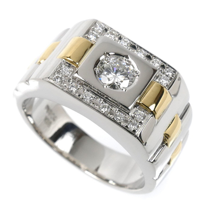 PT900/K18YG リング・指輪 ダイヤモンド0.392ct/0.15ct 22号 23.0g メンズ【中古】【美品】