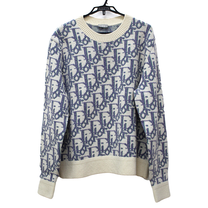 Dior ディオール Dior HOMME オブリーク クルーネック セーター ホワイト パープル 193M638AT393  X3L メンズ【中古】