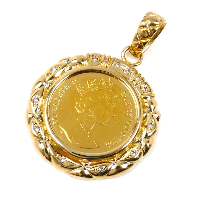 K24YG イエローゴールド K18YG イエローゴールド マン島 1/5OZ ペンダントトップ ダイヤモンド 14.6g 1996 レディース【中古】