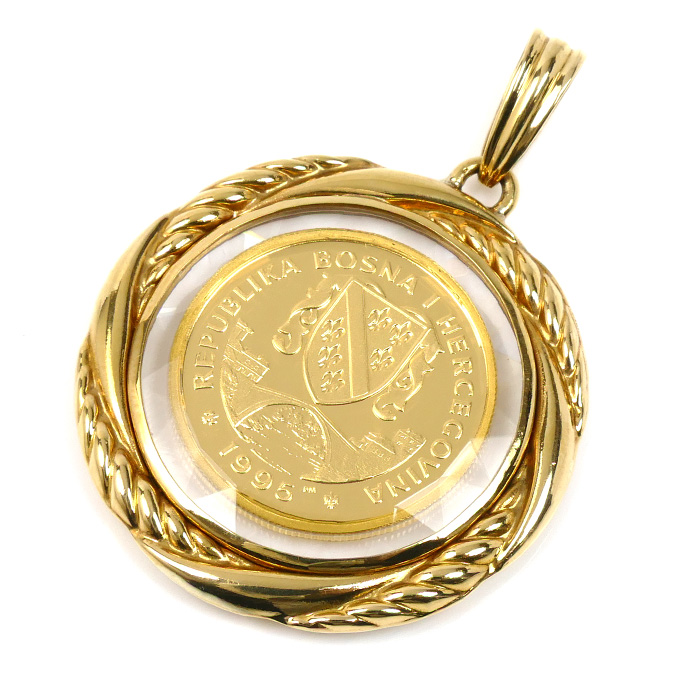 K24YG イエローゴールド K18YG イエローゴールド ボスニア ヘルツェゴビナ 1/5OZ ペンダントトップ 15.6g スヴェルナ金貨 1995年 馬 両面ガラス ユニセックス【中古】【美品】