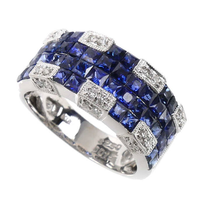K18WG ホワイトゴールド リング・指輪 サファイア2.50ct ダイヤモンド0.15ct 12号 5.9g レディース【中古】