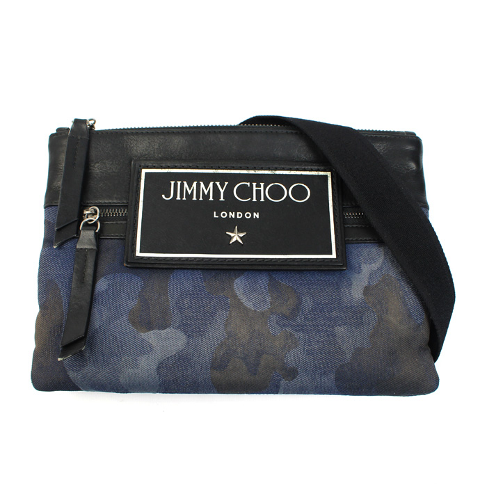 JIMMY CHOO ジミーチュウ カモフラージュ デニム  ショルダーバッグ ネイビー KIMI-CDJ-0097 メンズ【中古】