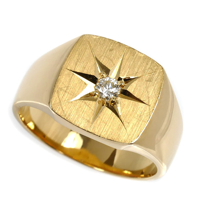 K18YG イエローゴールド 印台 リング・指輪 ダイヤモンド0.10ct 18号 13.6g メンズ【中古】